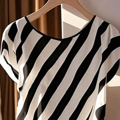Women's Loose Short Sleeve Polyester Twill Round Neck Pullover Shirt