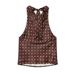 Y2K Halter Crisscross Tank Top in Polyester Fabric Featuring Printing Design