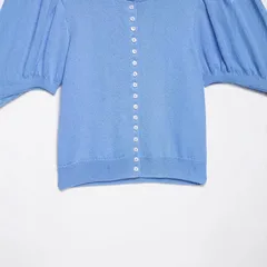 Solid Color Casual Short Sleeve Cardigan for Women in Rib-Knit Polyester Fabric