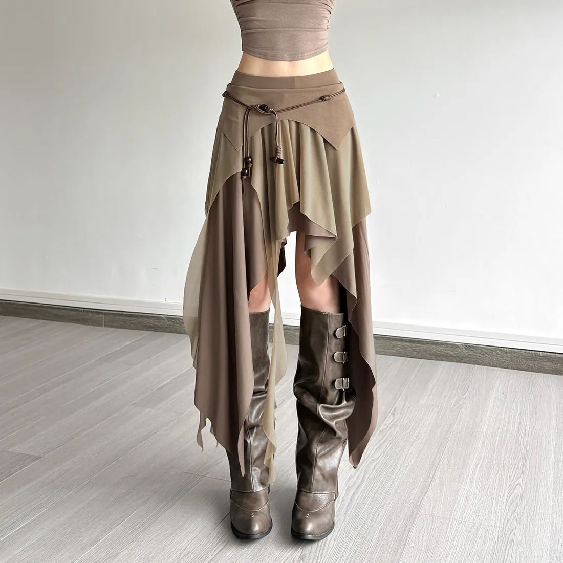 Polyester A-Line Skirt featuring Asymmetrical Design for a Stylish Look