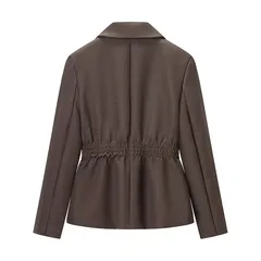 Solid Color Simple Style Long Sleeve Polyester Blazer with Folds and Single Breasted Closure
