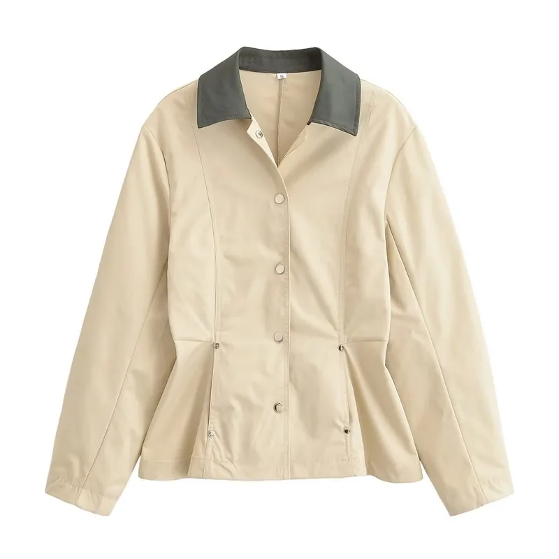 Casual Solid Color Single Breasted Coat Jacket for Women in Polyester Fabric with Contrast Binding Detail