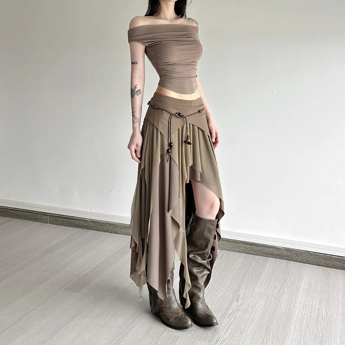 Polyester A-Line Skirt featuring Asymmetrical Design for a Stylish Look