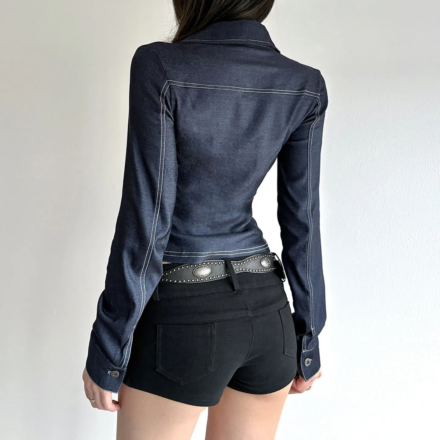 Streetwear Women's Shirt in Polyester Fabric Featuring Buckle Detail