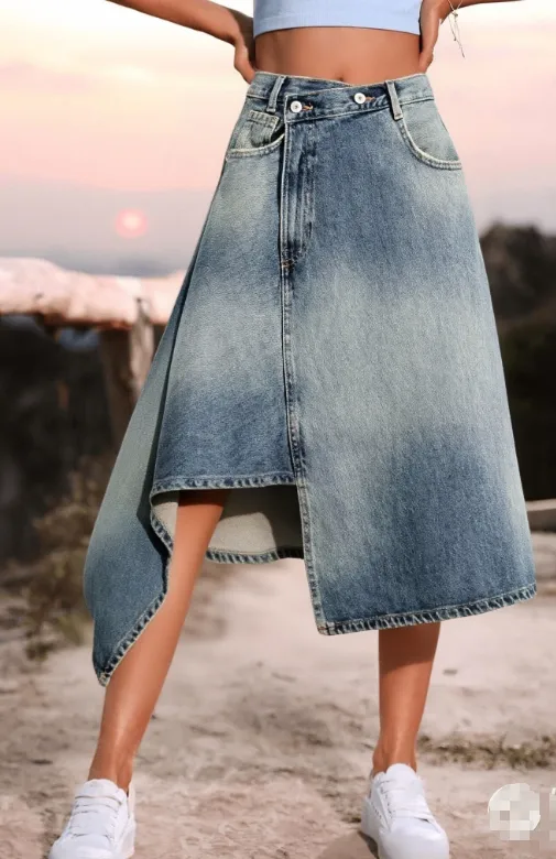 Casual Summer Blue A-Line Skirt for Women with Regular Fit and Mid High Waist