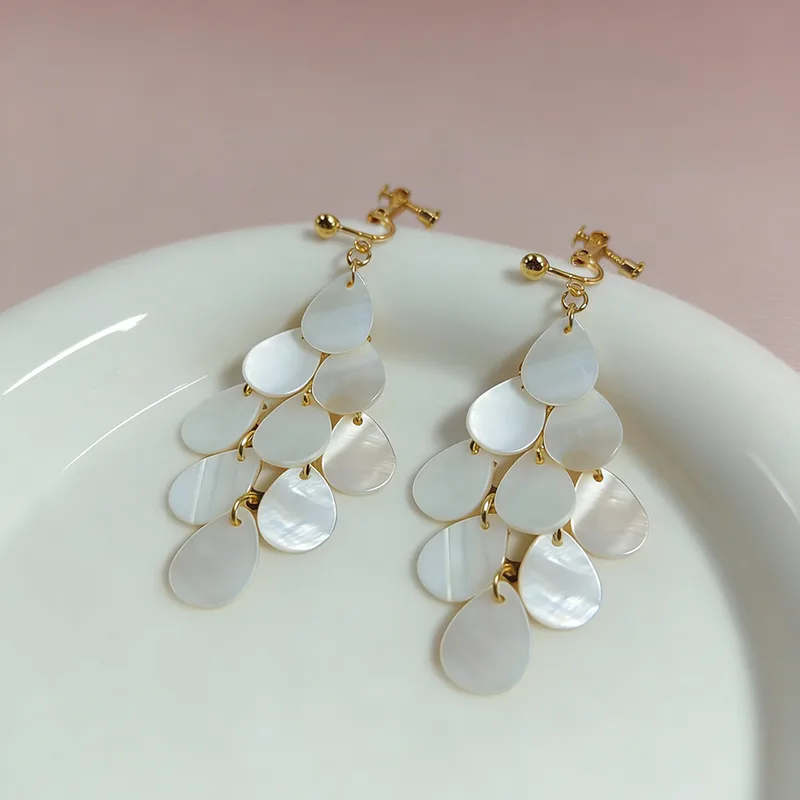 Handmade Shell Clip Earrings for Women with Screw Back in White