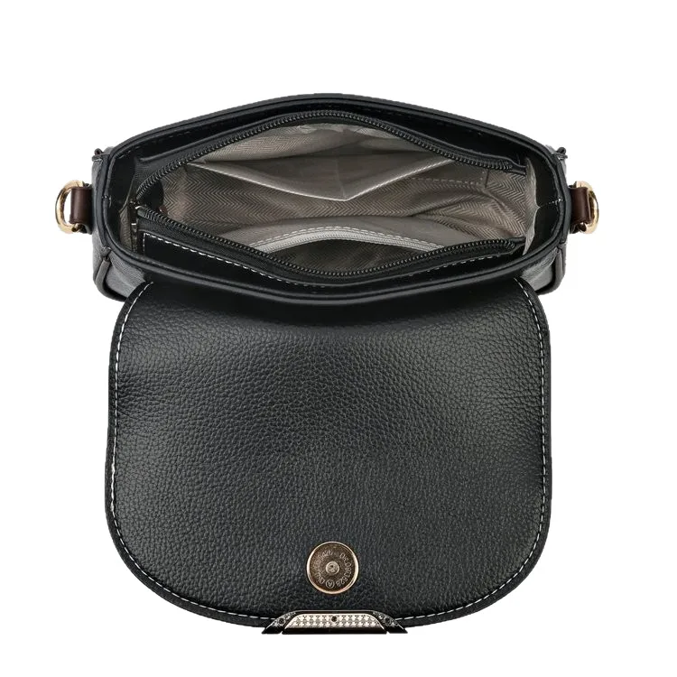 Color Block Square Crossbody Bag for Women Featuring Sewing Thread Detail and Single Shoulder Strap in Polyester