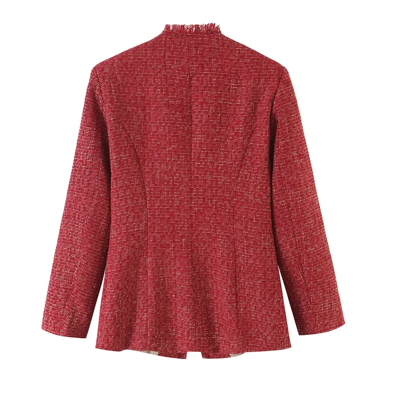 Streetwear Long Sleeve Polyester Blazer with Tassel Craft and V Neck in Regular Sleeve Style