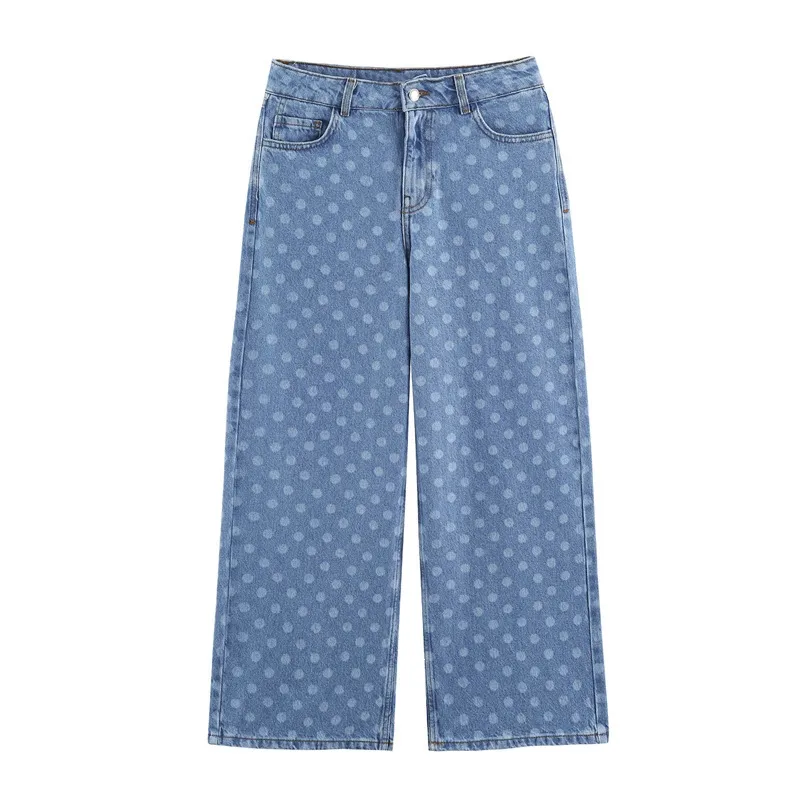 Casual Full Length Polka Dots Jeans for Women in Denim Cotton with Micro-Elastic, Perfect for Summer