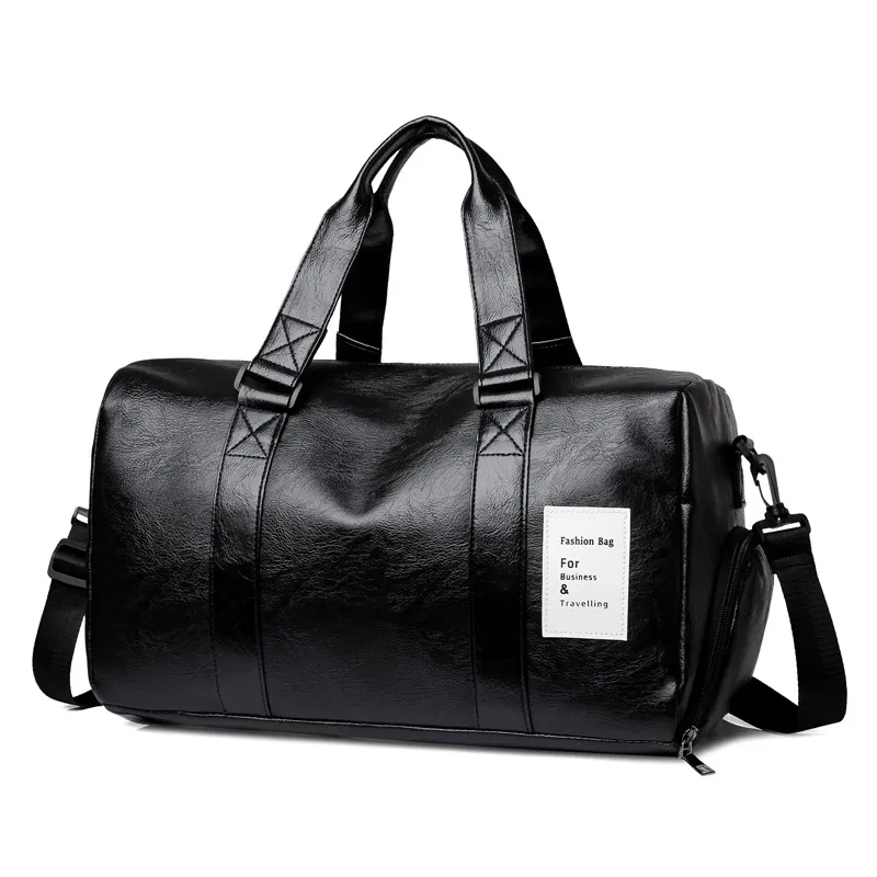 Men's Business Solid Color PU Leather Duffel Bag with Zipper Closure, Featuring Polyester Lining
