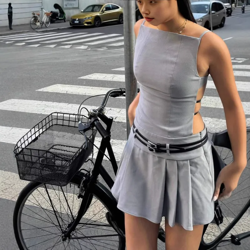 Sexy Sleeveless Strap Dress in Polyester Fabric Featuring Above Knee Length