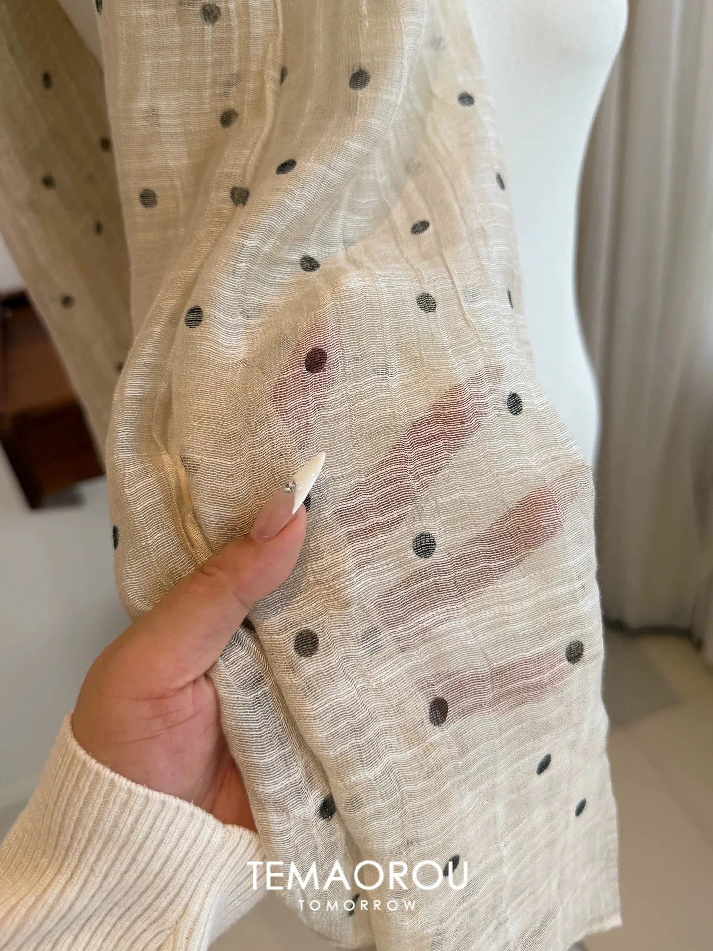 Sweet Polka Dots Cotton and Linen Scarf, Summer Silk Scarf