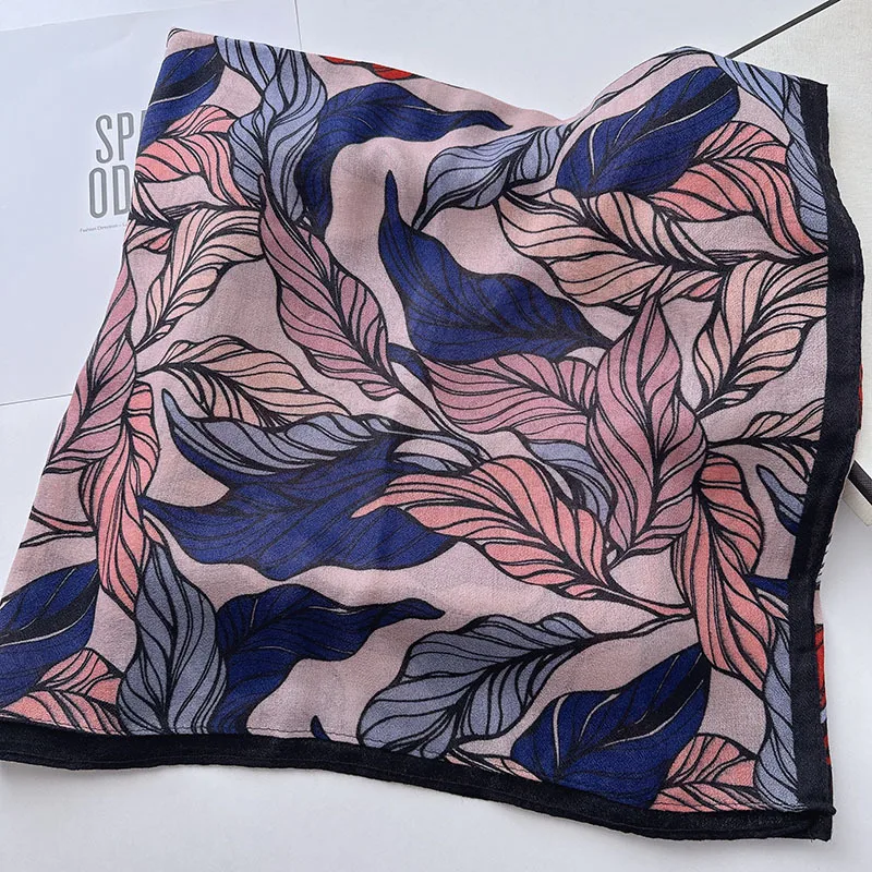Women’s Rayon Leaf Pattern Scarf in Red, Perfect for Spring Season