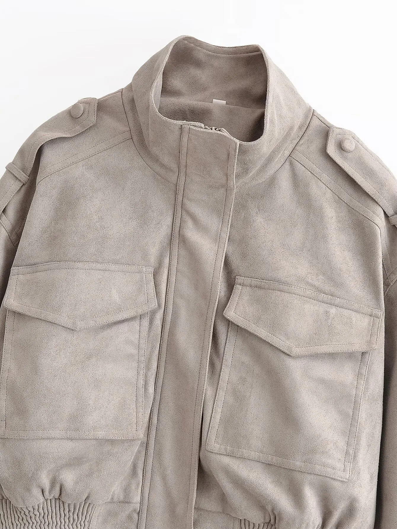 Casual Solid Color Zipper Coat Jacket with Standing Collar in Polyester Fabric