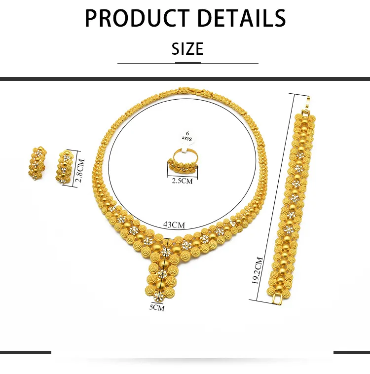 Retro Women’s Jewelry Set Featuring Flowers Pattern with 24K Real Gold Electroplated Alloy and Ball Chain
