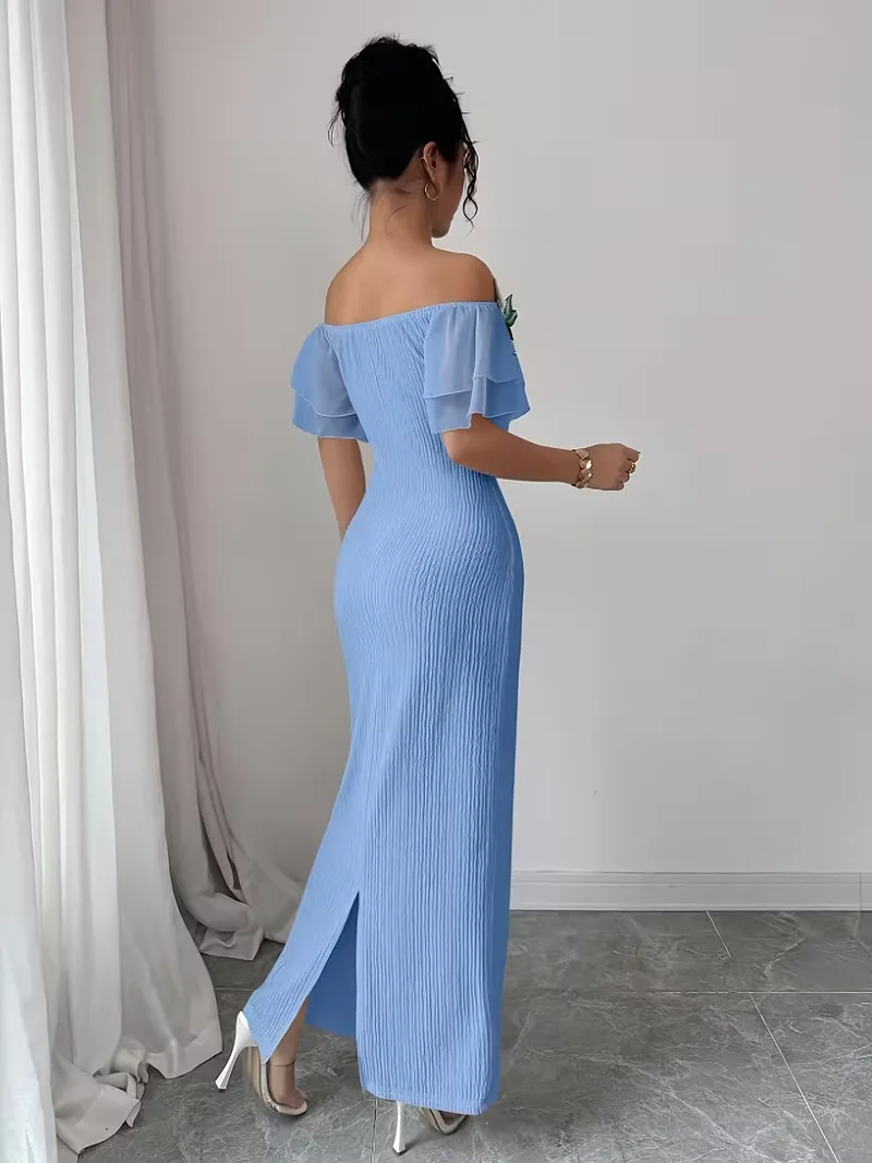 Sleeveless Party Dress with Boat Neck in Polyester Fabric, Perfect for Banquet and Vacation Occasions