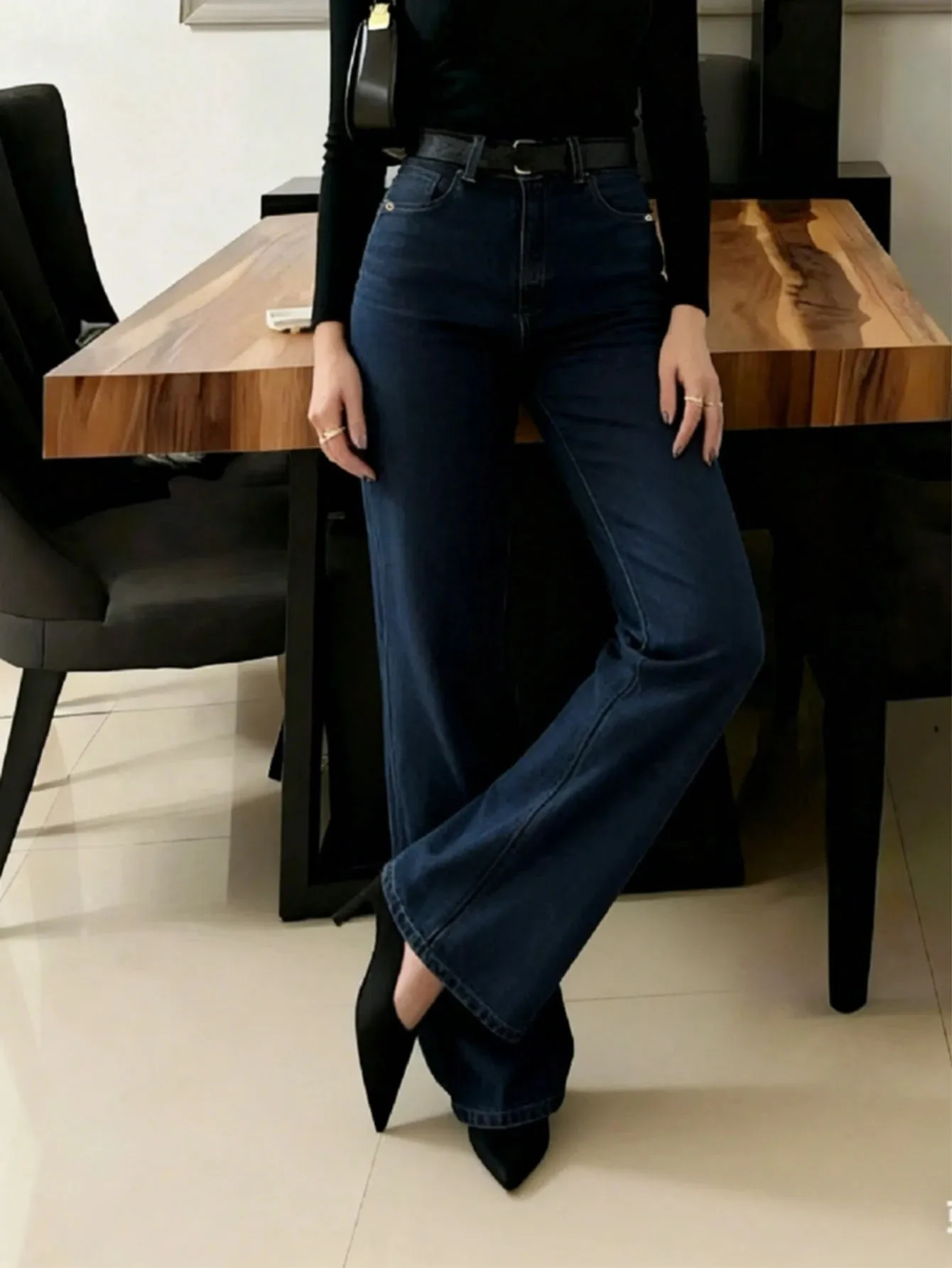 Solid Color Full Length Jeans for Office in Denim Cotton Fabric with Washed Craft and Micro-Elastic Stretch