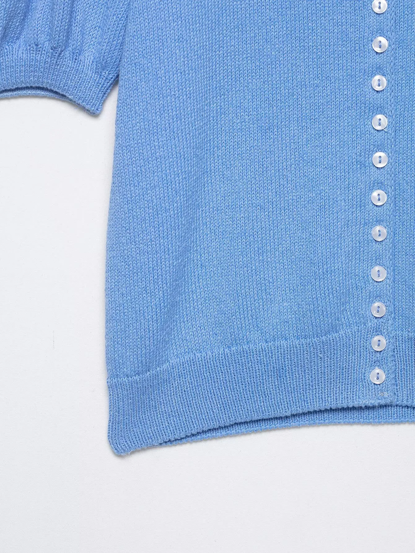 Solid Color Casual Short Sleeve Cardigan for Women in Rib-Knit Polyester Fabric