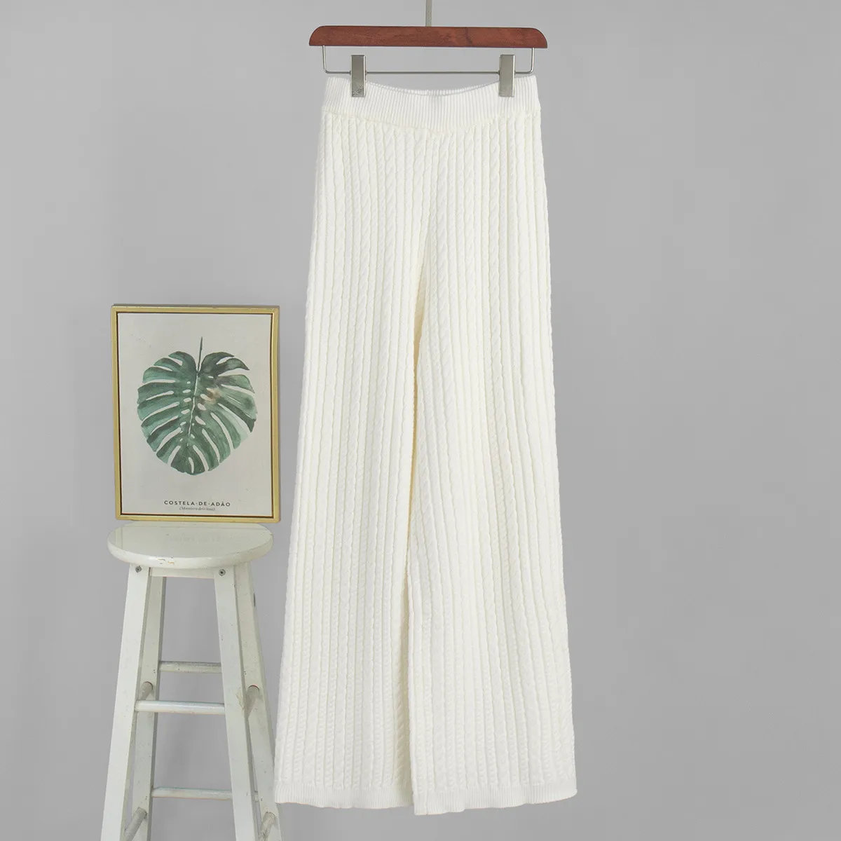 Casual Pant Co-ord Set in Viscose Fiber Featuring Knitted Craft with Long Regular Sleeves, 2 Pieces Pullover Set