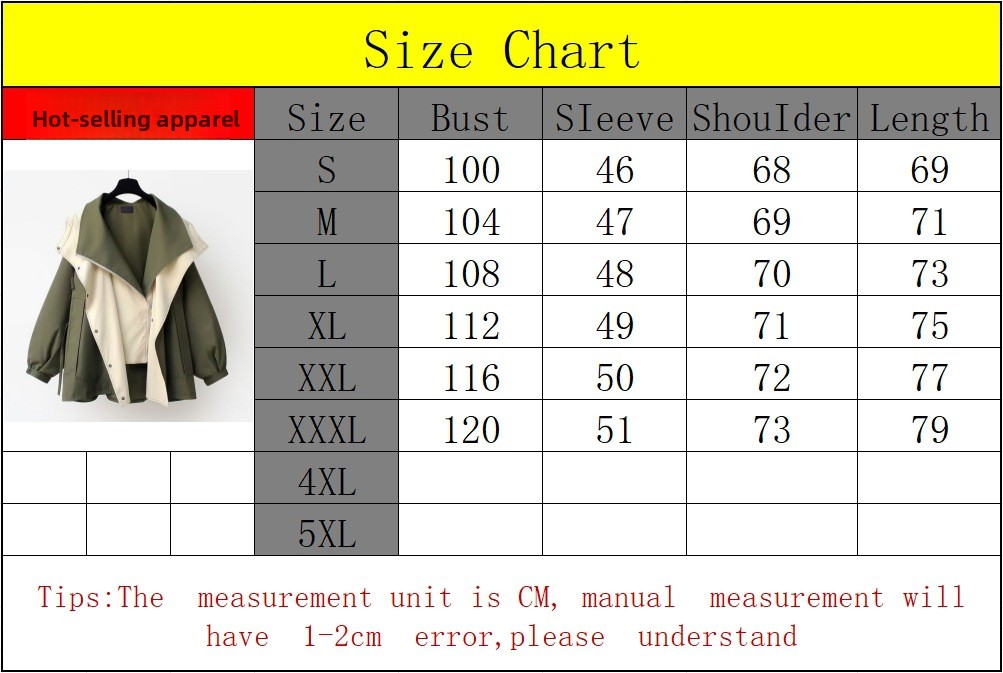 Casual Women's Contrast Collar Coat With Zipper Placket size guide
