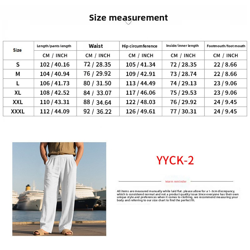 Men's Solid Color Casual Full Length Pants size guide