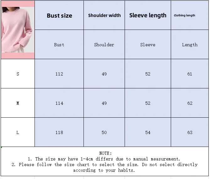 Solid Color Casual Long Sleeve Sweater in Cotton with Knitted Craft and Pullover Design size guide