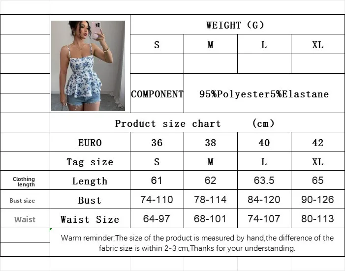 Sexy Ditsy Floral Polyester Vest with Printing in Strap Style size guide