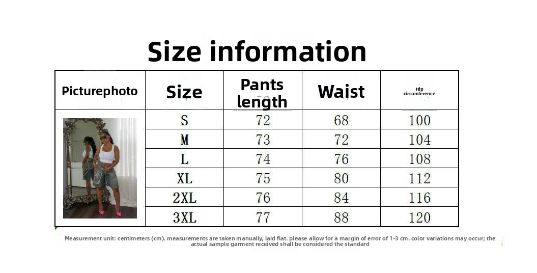 Chains Print Denim Cotton Bermuda Shorts Knee Length for Women Featuring Washed Streetwear Style size guide