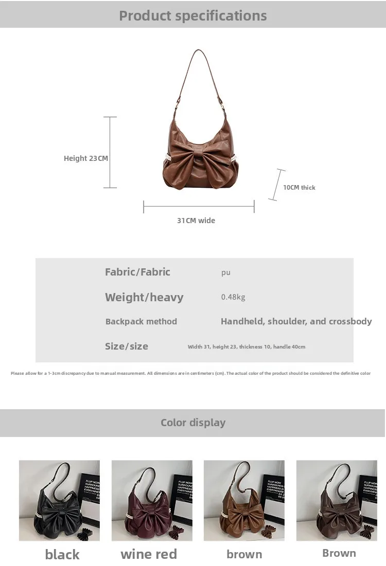 PU Leather Tote Bag for Women Featuring a Square Bow Tie Design with Single Shoulder Strap, Ideal for Winter size guide