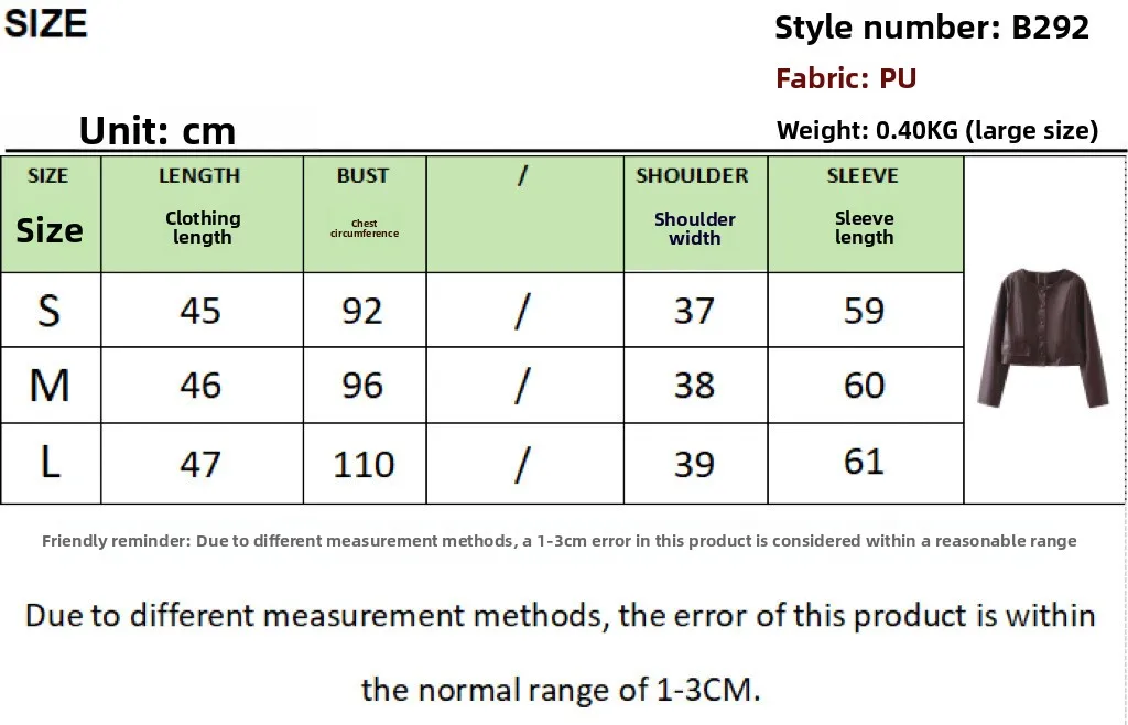 3D Print Streetwear Single Breasted Leather Jacket for Women in PU Fabric with Round Neck Design size guide