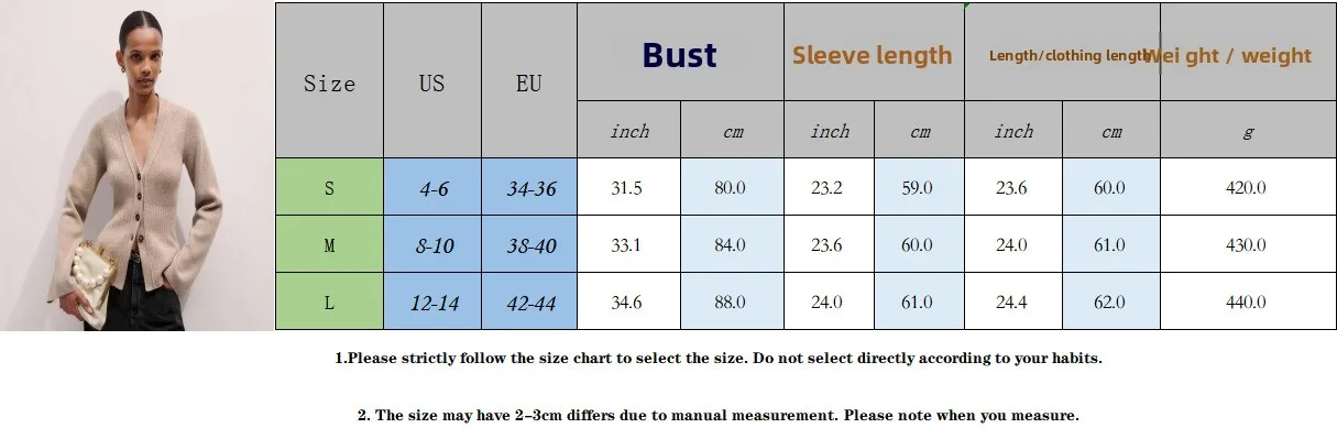 Streetwear Acrylic Sweater with Long Sleeve and V Neck Featuring Single Breasted Closure size guide