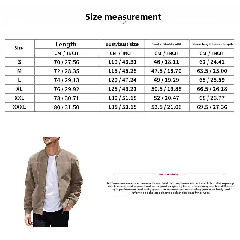 Men's Punk Solid Color Cotton Jacket Featuring Zipper Placket Outerwear size guide