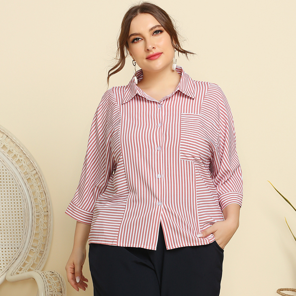 Casava CurveLine Striped Lapel Shirt