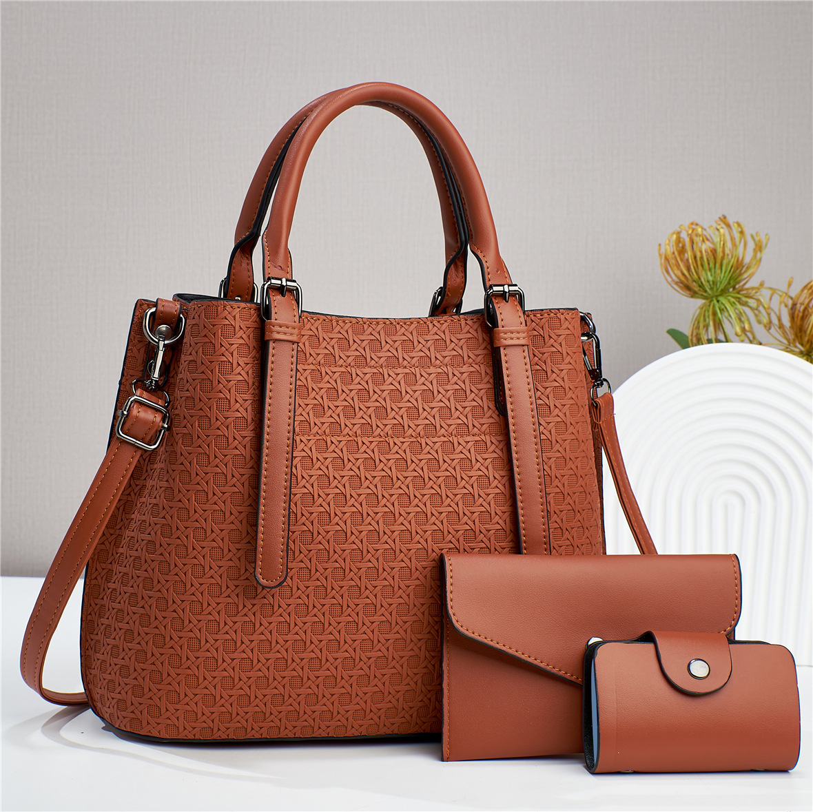Solid Color Small Pu Leather Bag Set