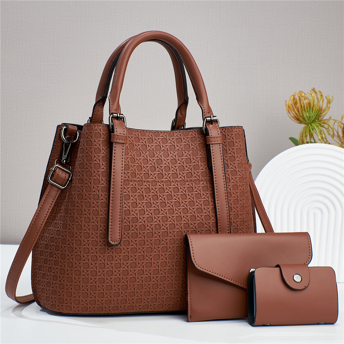 Solid Color Small Pu Leather Bag Set