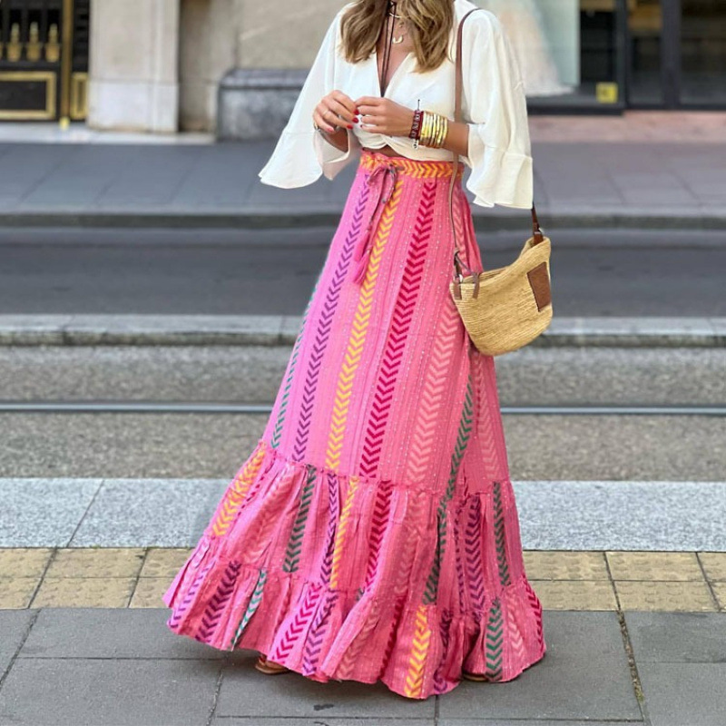 Multicolor Casual Midi Dress Skirt For Women In Summer