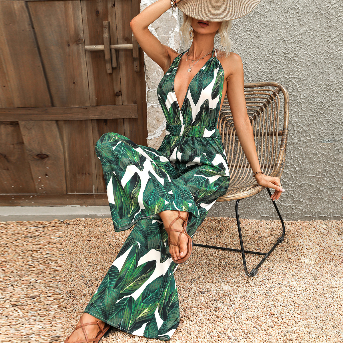 Casava Plant-Print Jumpsuit