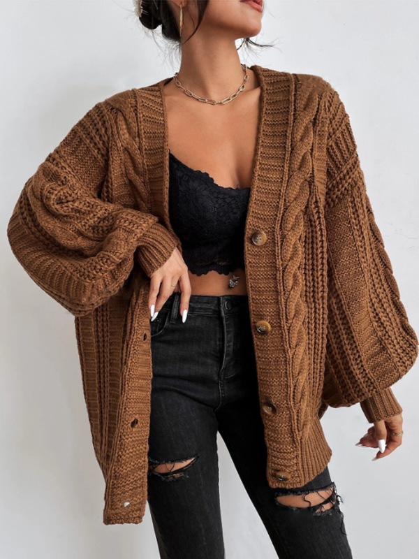 Loose Lantern Sleeve Open Cardigan