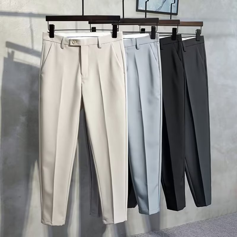 Men's Casual Polyester Blend Regular Fit Dress Pants For Spring