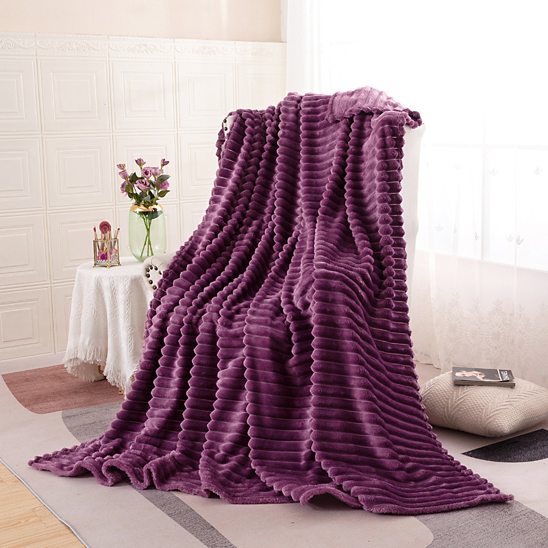 Casava Wide Stripe Coral Fleece Plush Blanket
