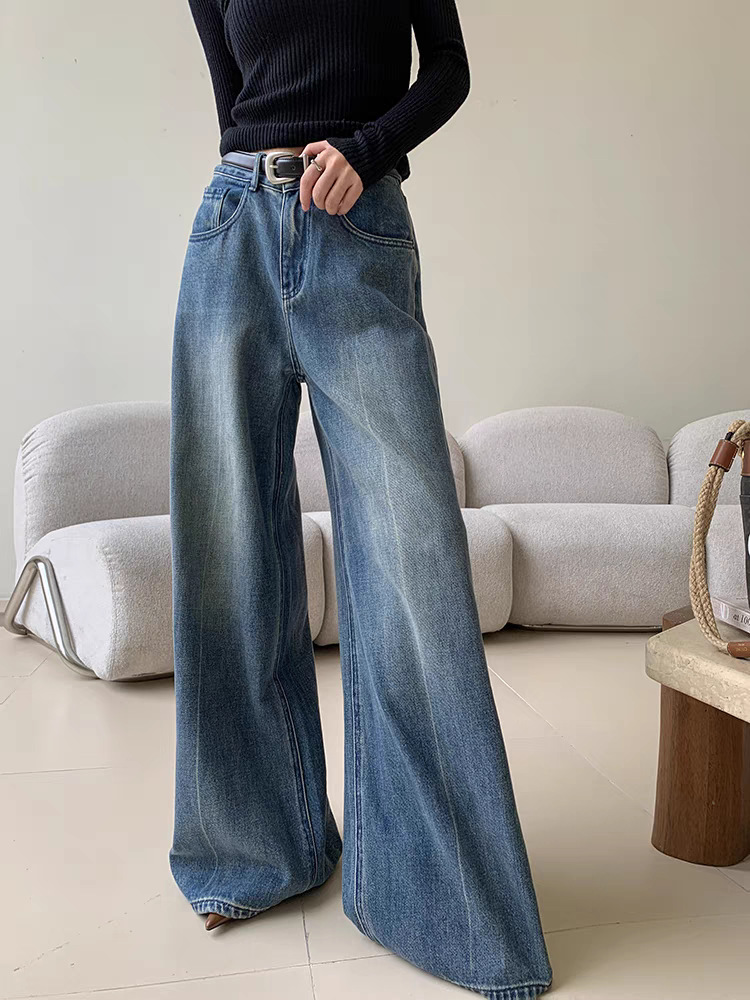 Casava Blue Washed Casual Wide Leg Jeans