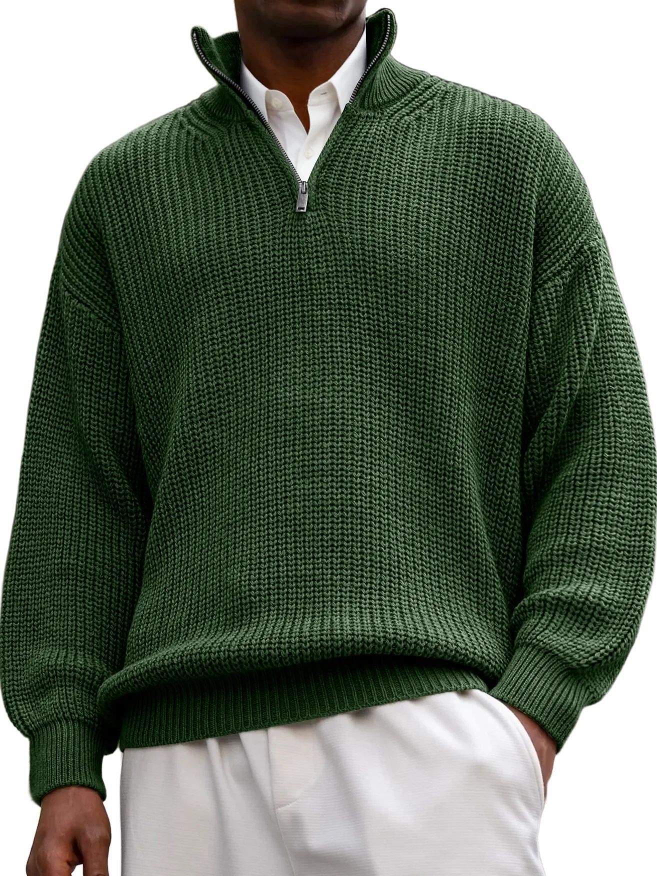 Casava Zipper Stand Collar Knitted Sweater