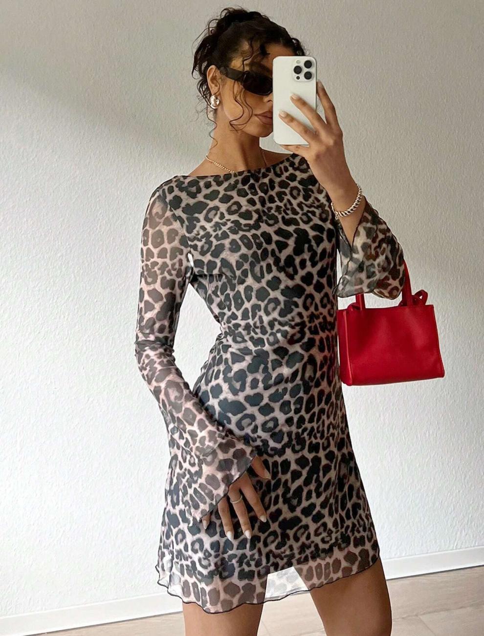 Casava Long Sleeve Leopard Print Dress