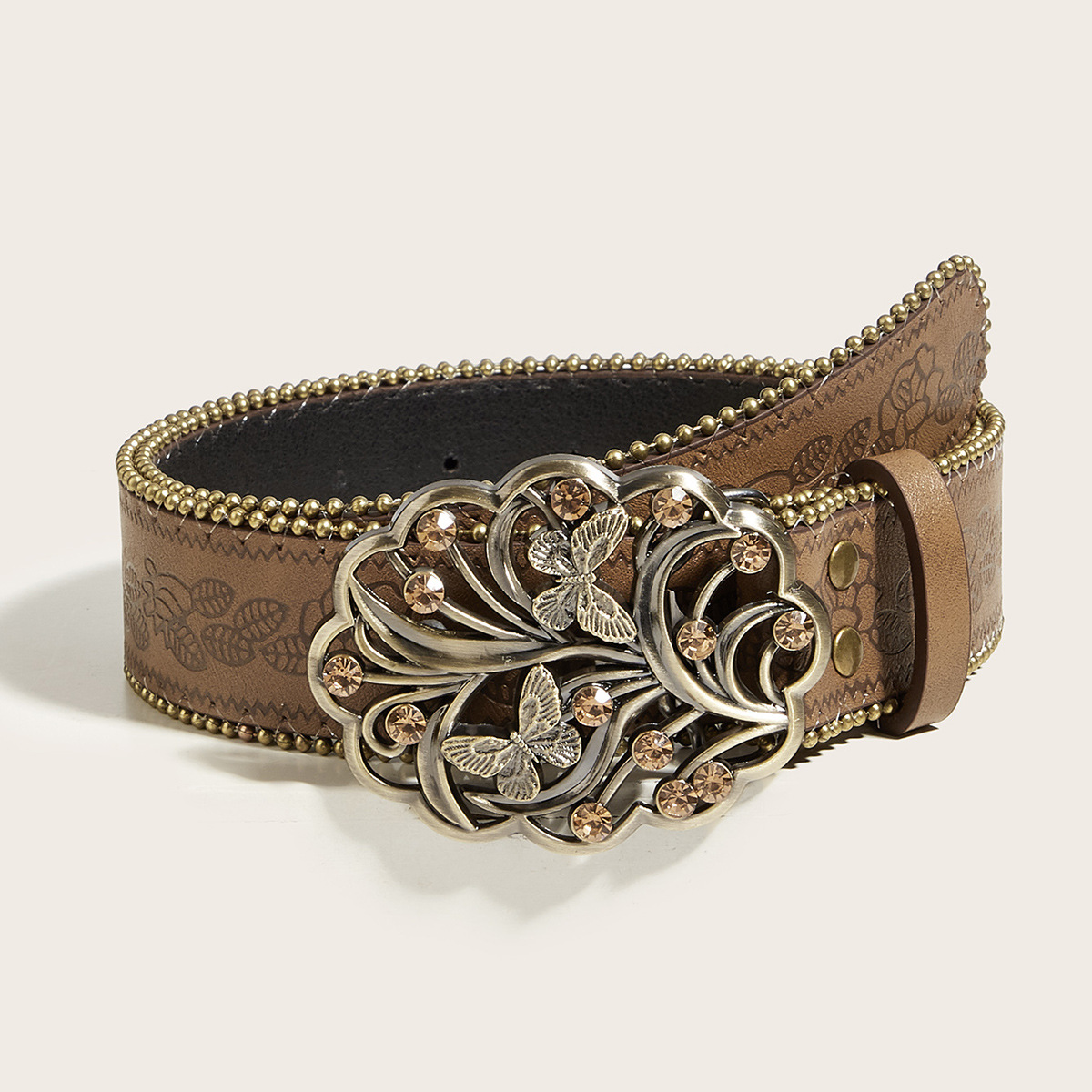 PU Leather Belt Featuring Elegant Butterfly Pattern