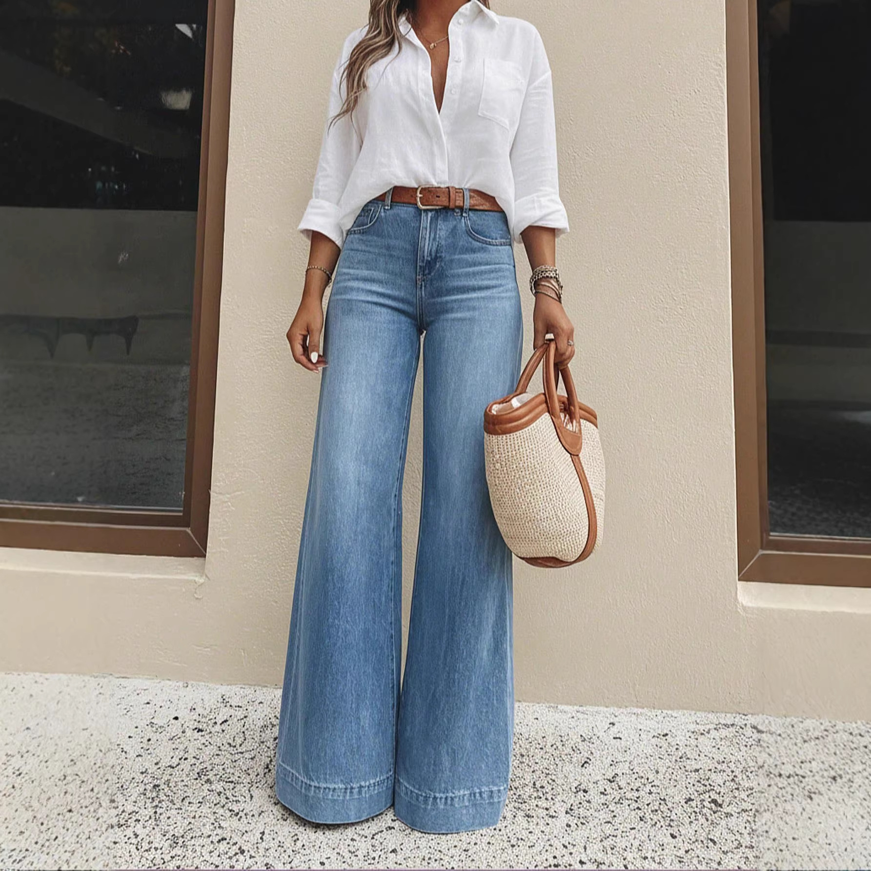 Vintage Style Wide Leg Full Length Pants