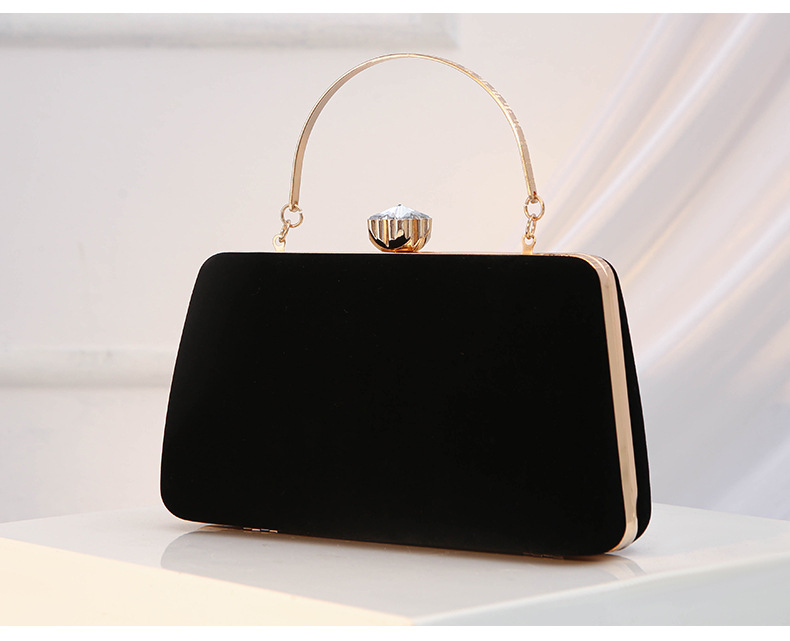 Square Velvet Clutch Bag With Lock Design