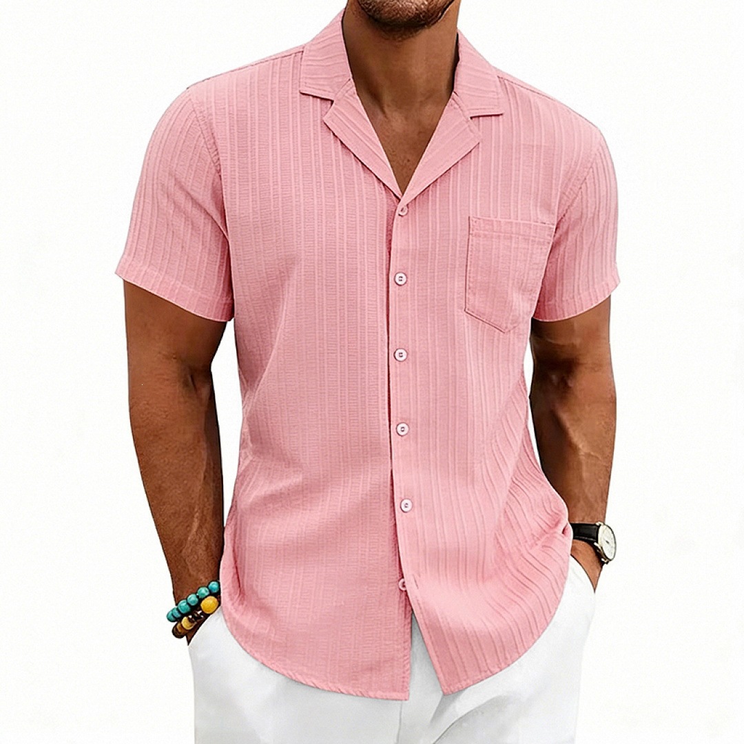 Casual Stripe Blouse With Short Sleeve In Polyester