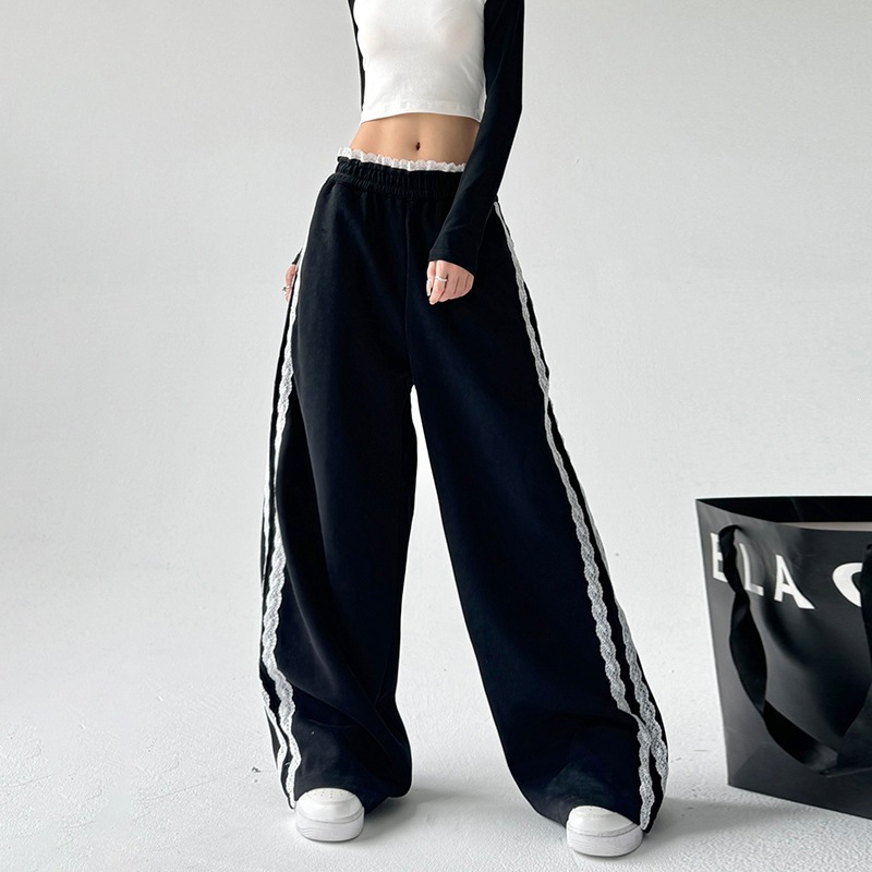 Full Length Pants In Cotton With Lace Detailing