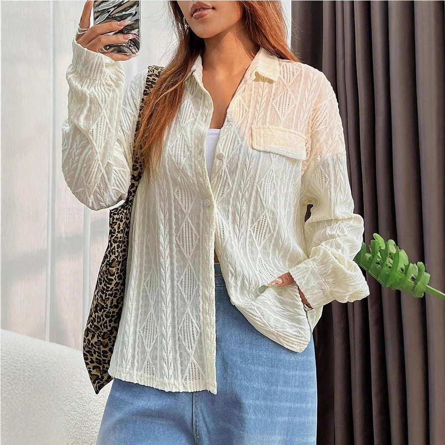 Women's Shirt With Lapel Collar And Single Breasted Design