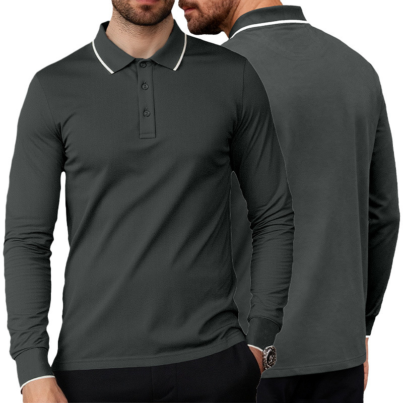 Solid Color Casual Long Sleeve For Men In Polyester Fabric